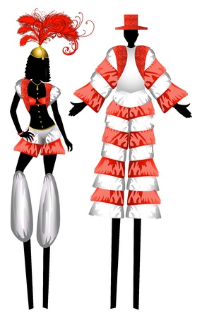 Illustration of two Moko Jumbies also known as stiltwalkers.のイラスト素材