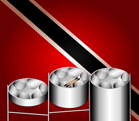 Illustration of flag with three variations of Steel Pan Drums with invented in Trinidad and Tobago.のイラスト素材
