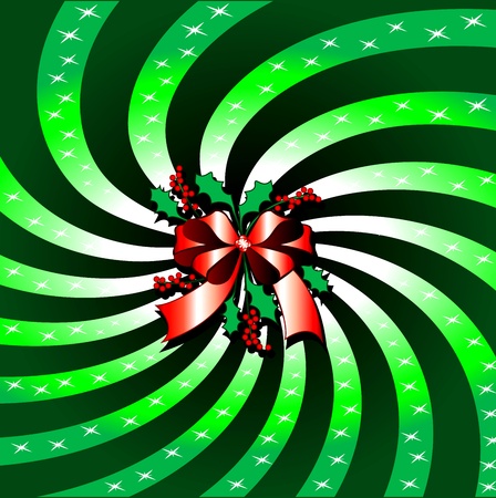 Vector Illustration of Green Christmas Bow Background with Rays.のイラスト素材