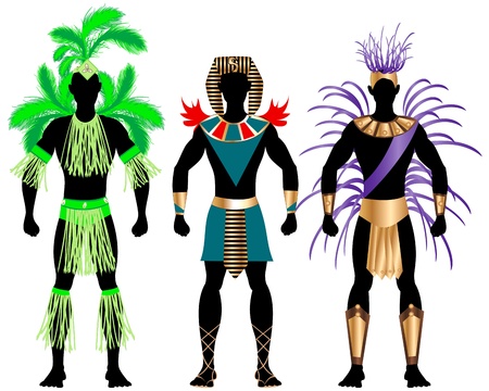 Illustration of three male Costumes for Festival, Mardi Gras, Carnival, Halloween or more.のイラスト素材