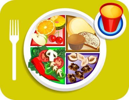 Vector illustration of Vegan or Vegetarian Breakfast items for the new my plate replacing food pyramid.のイラスト素材