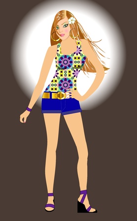 Vector Illustration of spring summer fashion model Girl.のイラスト素材