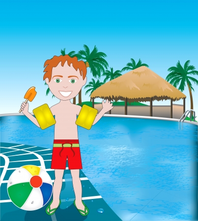 Vector Illustration of poolside resort with beach ball.のイラスト素材