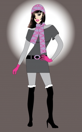 Vector Illustration of Fall and Winter fashion model Silhouettes.のイラスト素材
