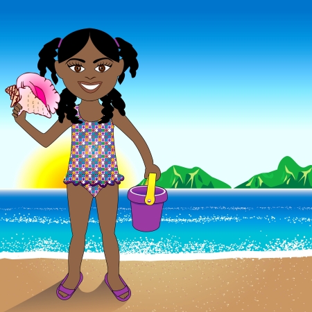 a Conch Shell girl with a Beach Background.のイラスト素材