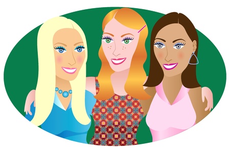 Vector Illustration of 3 friends or sisters. のイラスト素材
