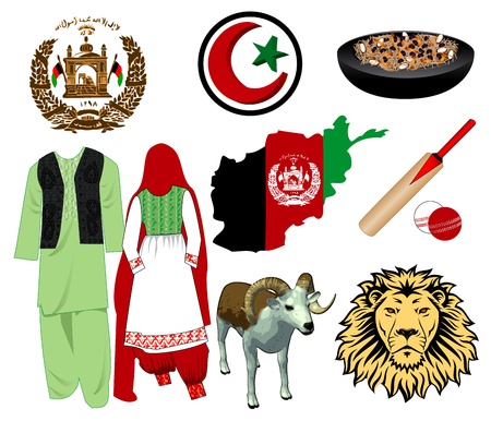 Illustration for Afghanistan. Nine different icons.のイラスト素材
