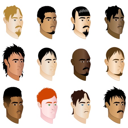  Illustration of 12 different men side profile view.のイラスト素材