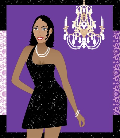  Illustration of a woman in black dress. Can be used for a party invitation or more.のイラスト素材