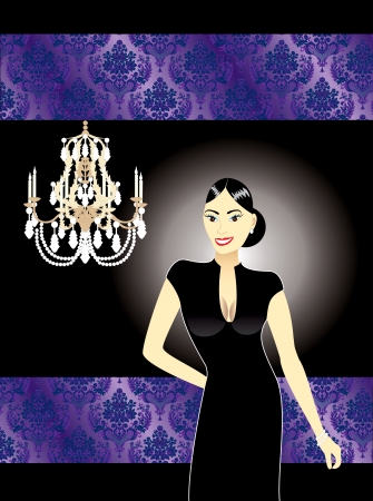 illustration of an Asian woman in a black formal dress のイラスト素材