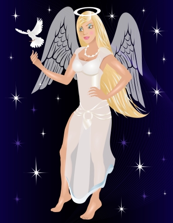 Vector Illustration of an Angel with a dove.のイラスト素材