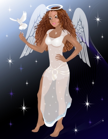 Vector Illustration of an Angel with a dove.のイラスト素材