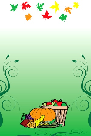  Illustration for Thanksgiving Fruit Vegetable Card and Fall Autumn Leaves.のイラスト素材