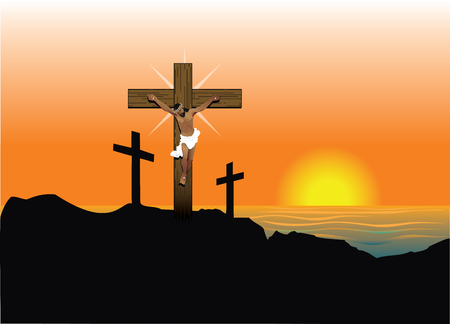 Vector Illustration of Jesus Christ on cross. Easter Resurrection.の写真素材