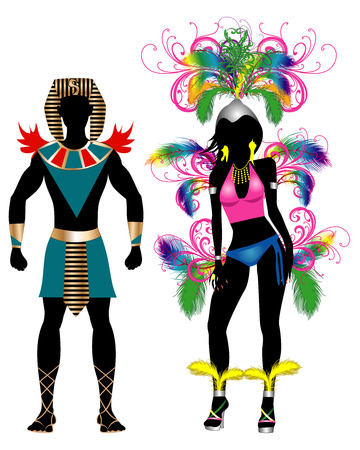 Vector Illustration Colorful Couple for Carnival Costume Silhouettes with a man and a woman.の写真素材