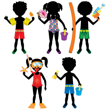 Vector Illustration of 5 different summer kids dressed for beach or pool.の写真素材