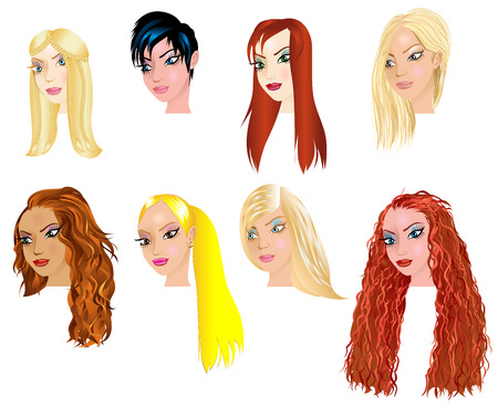 Vector Illustration of White Women Faces 2. Great for avatars, makeup, skin tones or hair styles of Caucasian women.の写真素材