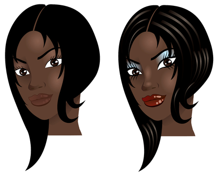 Illustration of a woman with little or no makeup, natural before and after styling.のイラスト素材