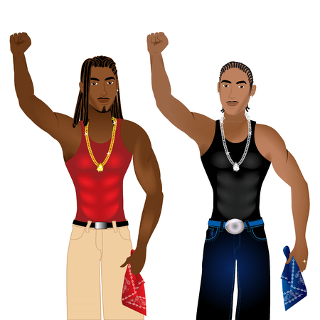 Illustration of two gangs standing in unity in a nonviolent protest for justice.のイラスト素材