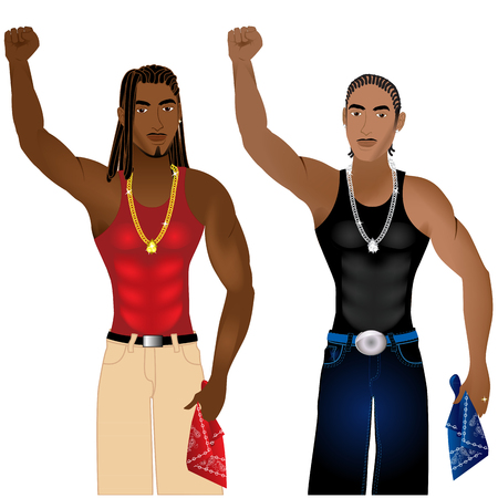 Vector Illustration of two gangs standing in unity in a nonviolent protest for justice.のイラスト素材