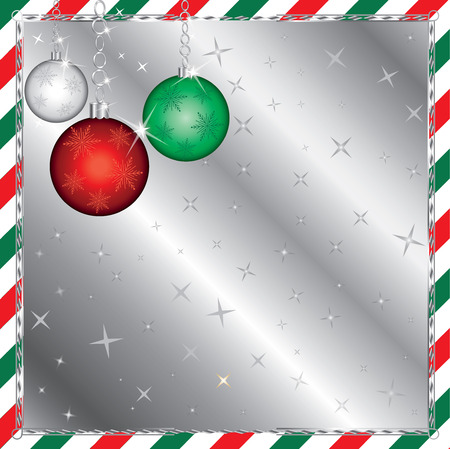 Vector Illustration of a Christmas Green and Red Striped Background with Ornaments.のイラスト素材