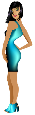 Vector Illustration of Asian woman with teal dress.のイラスト素材