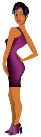 Vector Illustration of a mixed woman with purple dress side view.のイラスト素材