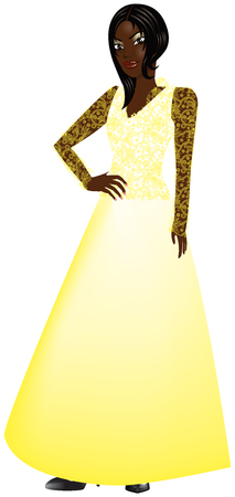 Vector Illustration of black woman with yellow gown.のイラスト素材