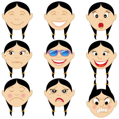 Vector Illustration of a child with various emotion faces. Great for Emoji Emoticons or stickers.のイラスト素材