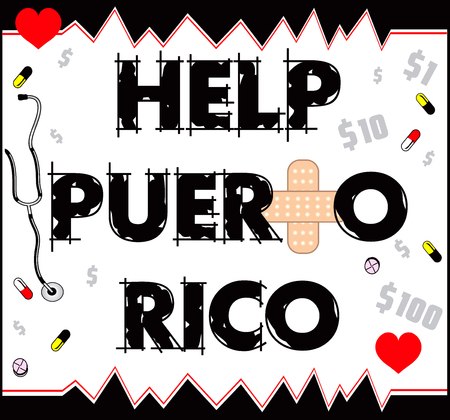 Vector Illustration to Help Puerto Rico with a bandage to heal. Hurrucane Irma and Hurricane Maria hit Puerto Rico in September 2017.のイラスト素材