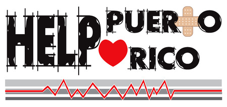 Vector Illustration to Help Puerto Rico with a bandage to heal. Hurrucane Irma and Hurricane Maria hit Puerto Rico in September 2017.のイラスト素材