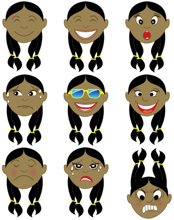 Vector Illustration of a child with various emotion faces. Great for Emoji Emoticons or stickers.のイラスト素材