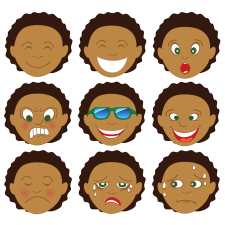 Vector Illustration of a child with various emotion faces. Great for Emoji Emoticons or stickers.のイラスト素材