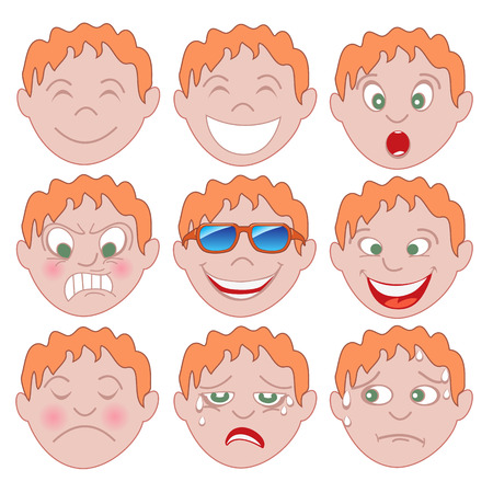 Vector Illustration of a child with various emotion faces. Great for Emoji Emoticons or stickers.のイラスト素材