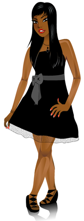 Vector Illustration of Mixed woman with black Bow dress.のイラスト素材