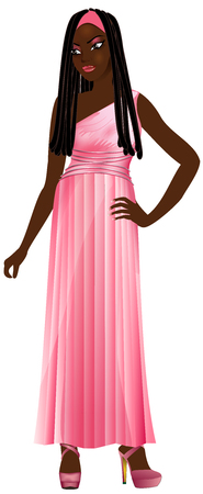 Vector Illustration of black woman with pink gown.のイラスト素材