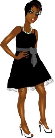 Vector Illustration of Black woman with black Bow dress.のイラスト素材
