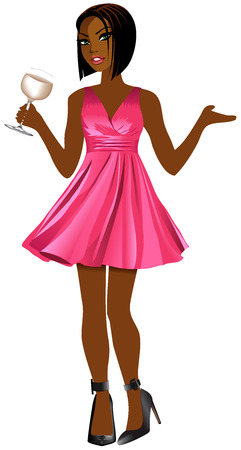 Vector Illustration of woman with pink dress and white wine.のイラスト素材