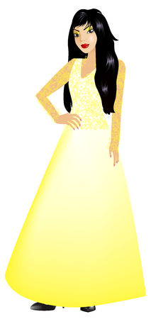 Vector Illustration of Asian woman with yellow long gownのイラスト素材