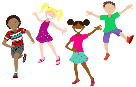 Vector Illustration of three happy children in various poses.のイラスト素材