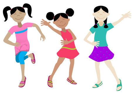 Vector Illustration of Happy Girls in various poses.のイラスト素材
