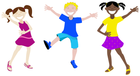 Vcetor Illustration of three happy children in various poses.のイラスト素材