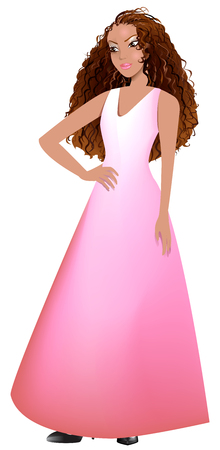 Vector Illustration of a mixed woman with long pink gown.のイラスト素材