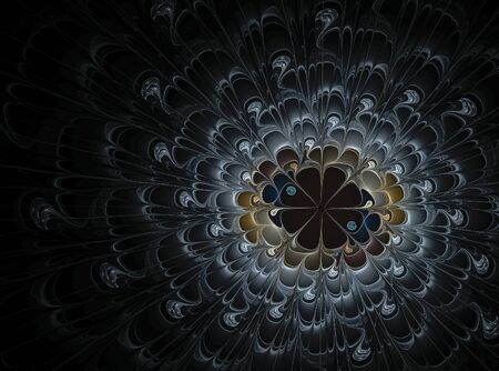 Abstract silver and gold fractal shaped computer generated backgroundの写真素材