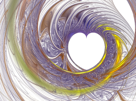Abstract fractal computer generated image. White heart in purple curlの写真素材