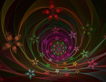 Abstract fractal computer generated image. Psychedelic background pattern with multicolor flowersの写真素材