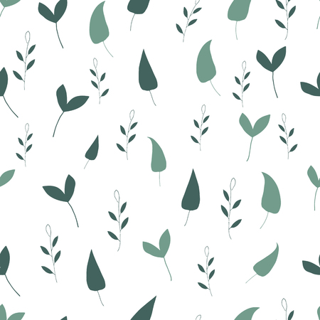 Seamless pattern of green leaves on a white background. hand drawn Vector illustrationのイラスト素材