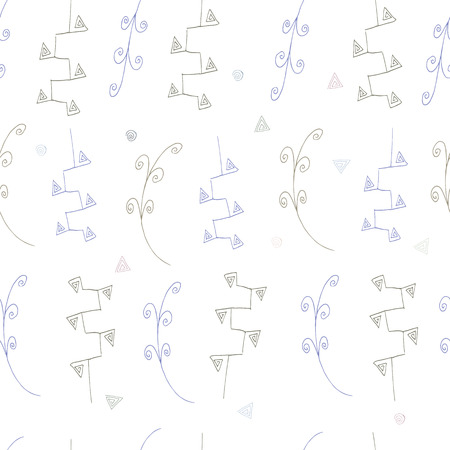 Seamless pattern of abstract branches on a white background. hand drawn. Triangles and curlicues illustrationの写真素材