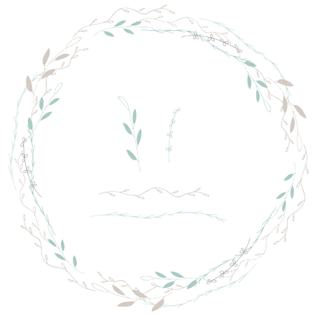 Vector floral frame. Round hand drawn floral frames on white background. Design elements for wedding cards, prints, greeting cards illustrationのイラスト素材