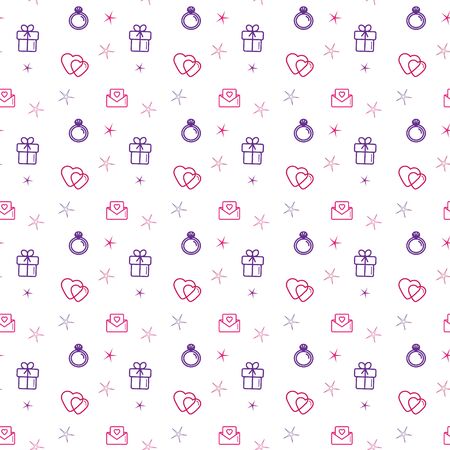 Wedding background seamless vector pattern. Love, romance flat line icons - hearts, engagement ring, gift, valentine card.のイラスト素材